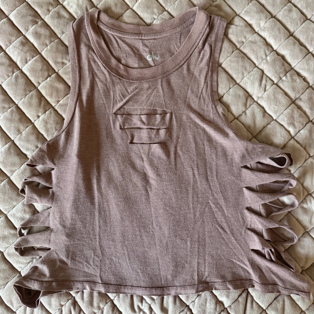 ALO Yoga Dusty Mauve Slashed Side Muscle Tank